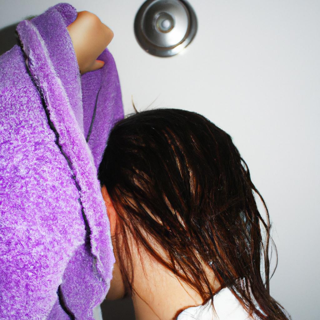 Person drying hair with towel