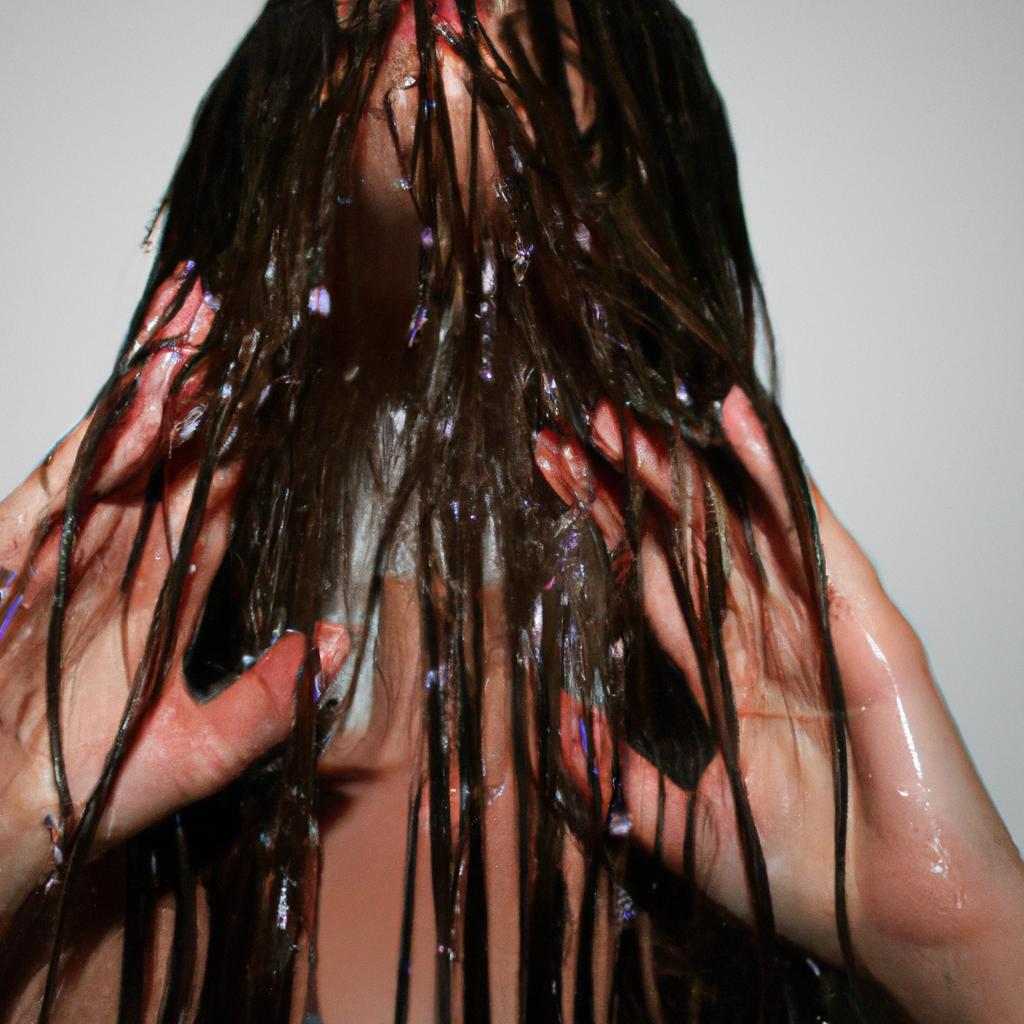Person rinsing hair with water