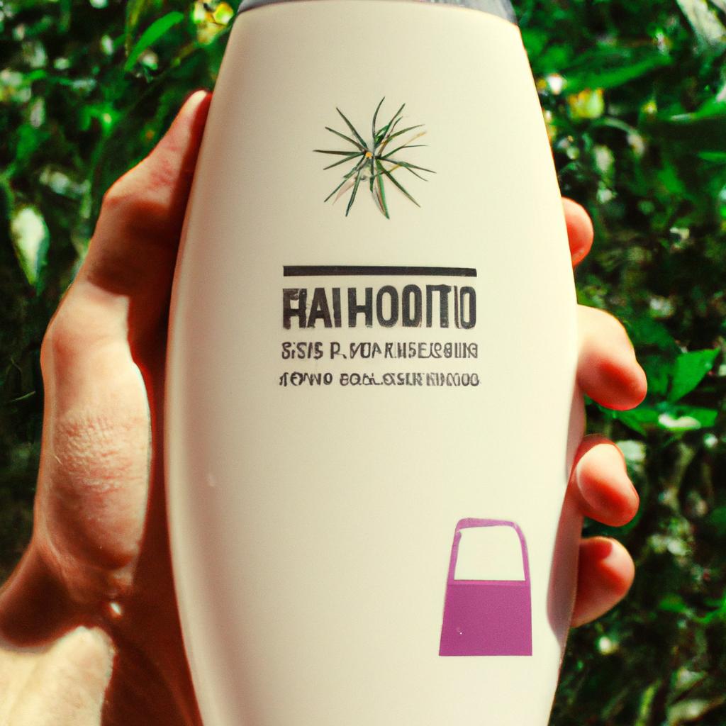 Person holding herbal shampoo bottle